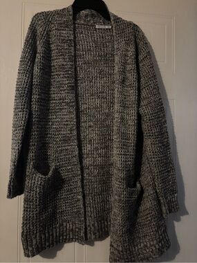 Pink Clover Marled Gray Open-Front Knit Cardigan